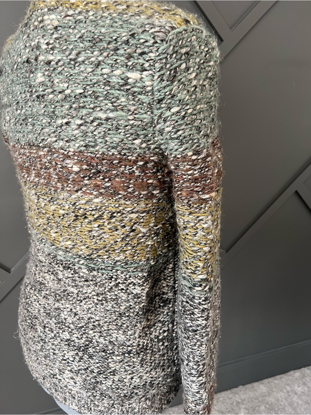 Wilfred Multicolor Gray Brown Olive Knit Shawl Collar Cardigan - Picture 5 of 9
